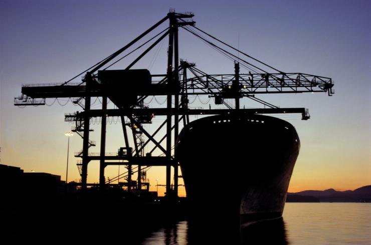 Container tracking harbor sunset