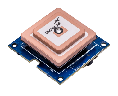 Taoglas smart antenna module from bird's eye view, tilted at a 45 degree angle